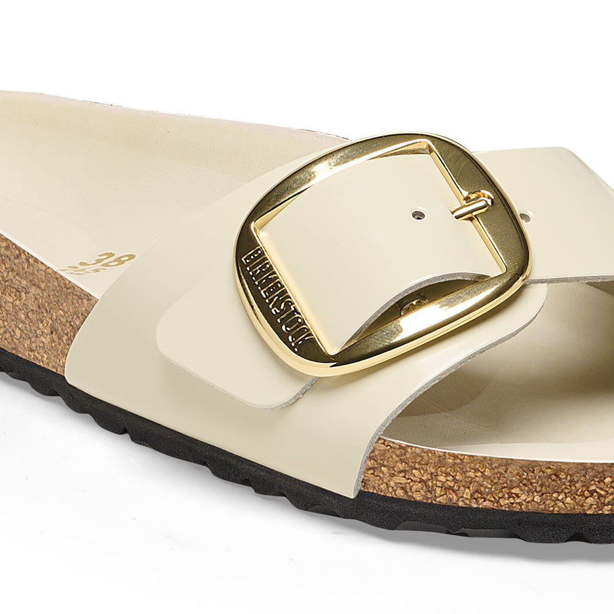 Birkenstock Premium Madrid Big Buckle Cuir naturel verni - High-Shine Ecru