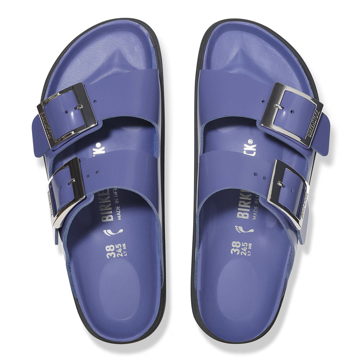 Birkenstock Premium Arizona Droplet Buckle Cuir naturel verni - High-Shine Purple Dusk