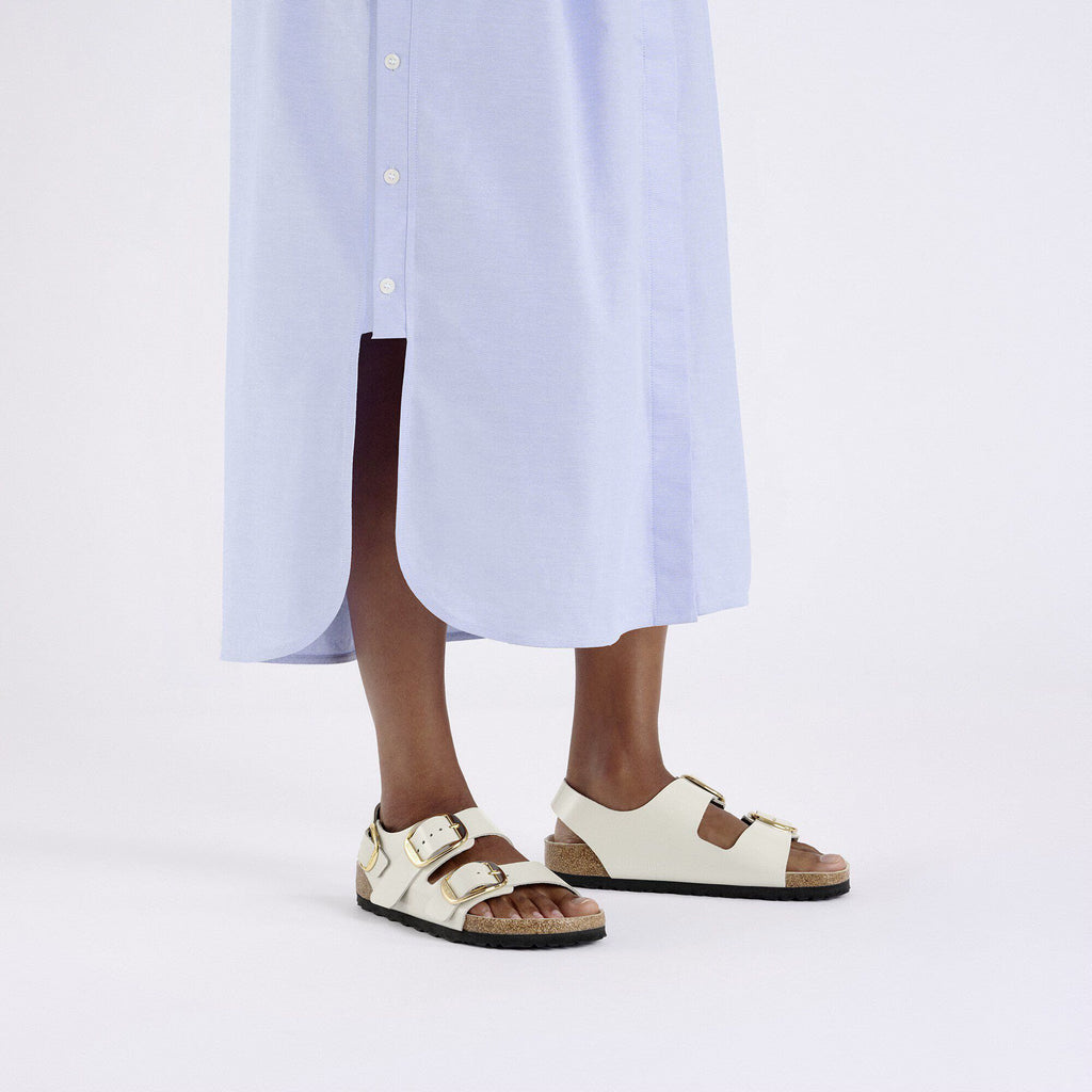 Birkenstock Premium Milano Big Buckle Cuir naturel verni - High-Shine Ecru