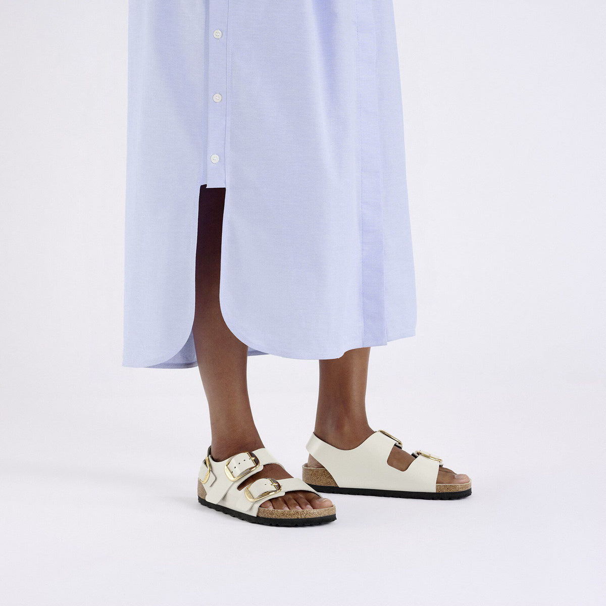 Birkenstock Premium Milano Big Buckle Cuir naturel verni - High-Shine Ecru
