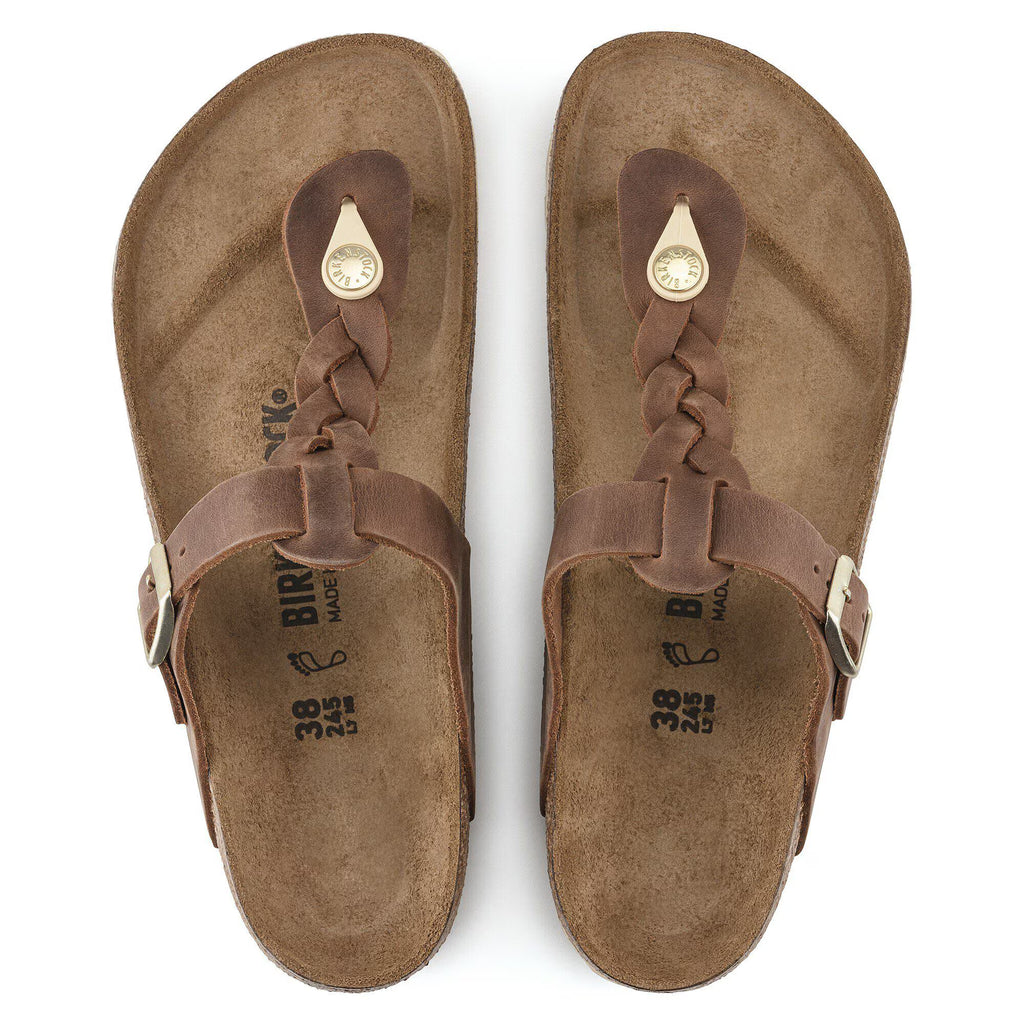Birkenstock Premium Gizeh Braided Cuir huilé - Cognac