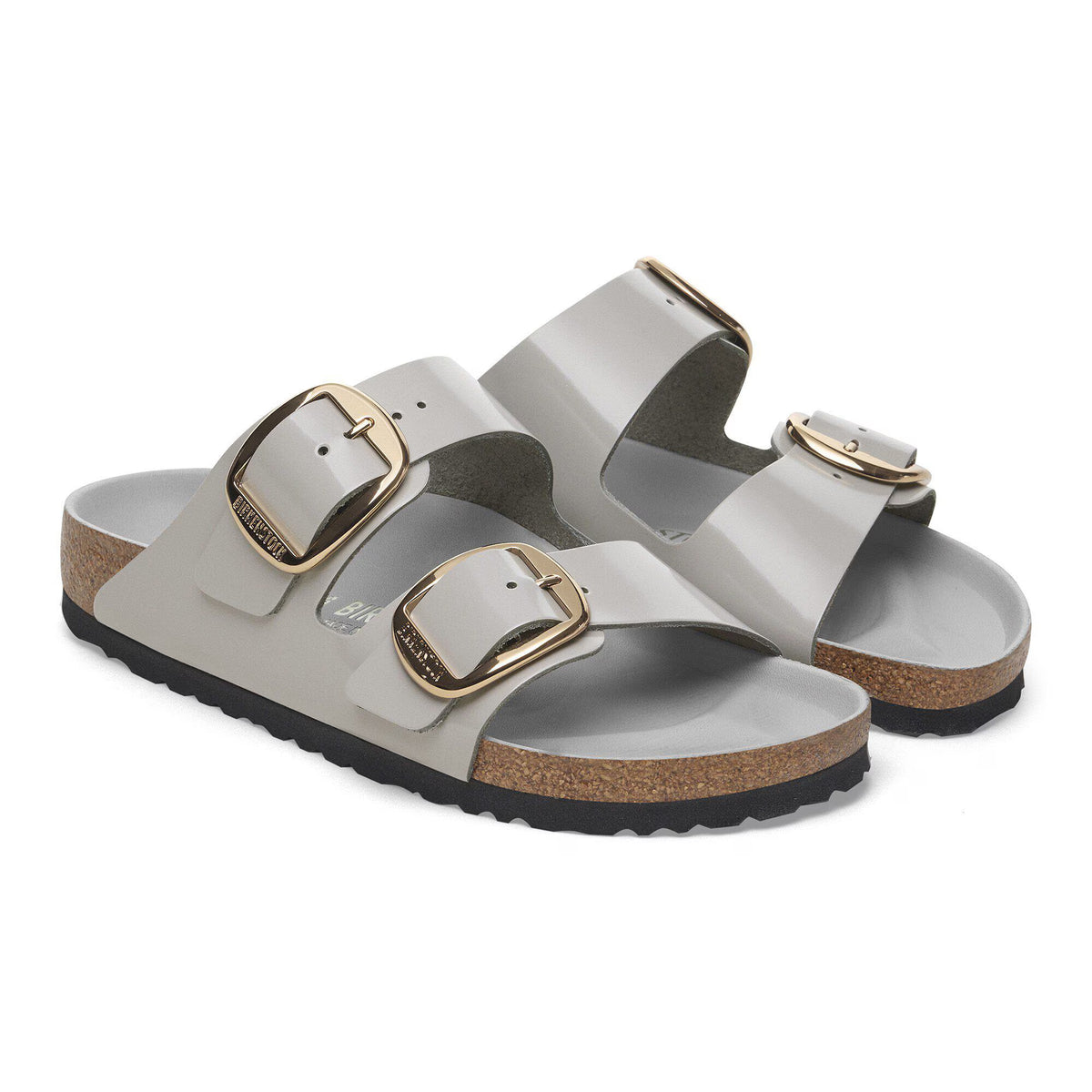 Birkenstock Premium Arizona Big Buckle Cuir naturel verni - High-Shine Stone Coin