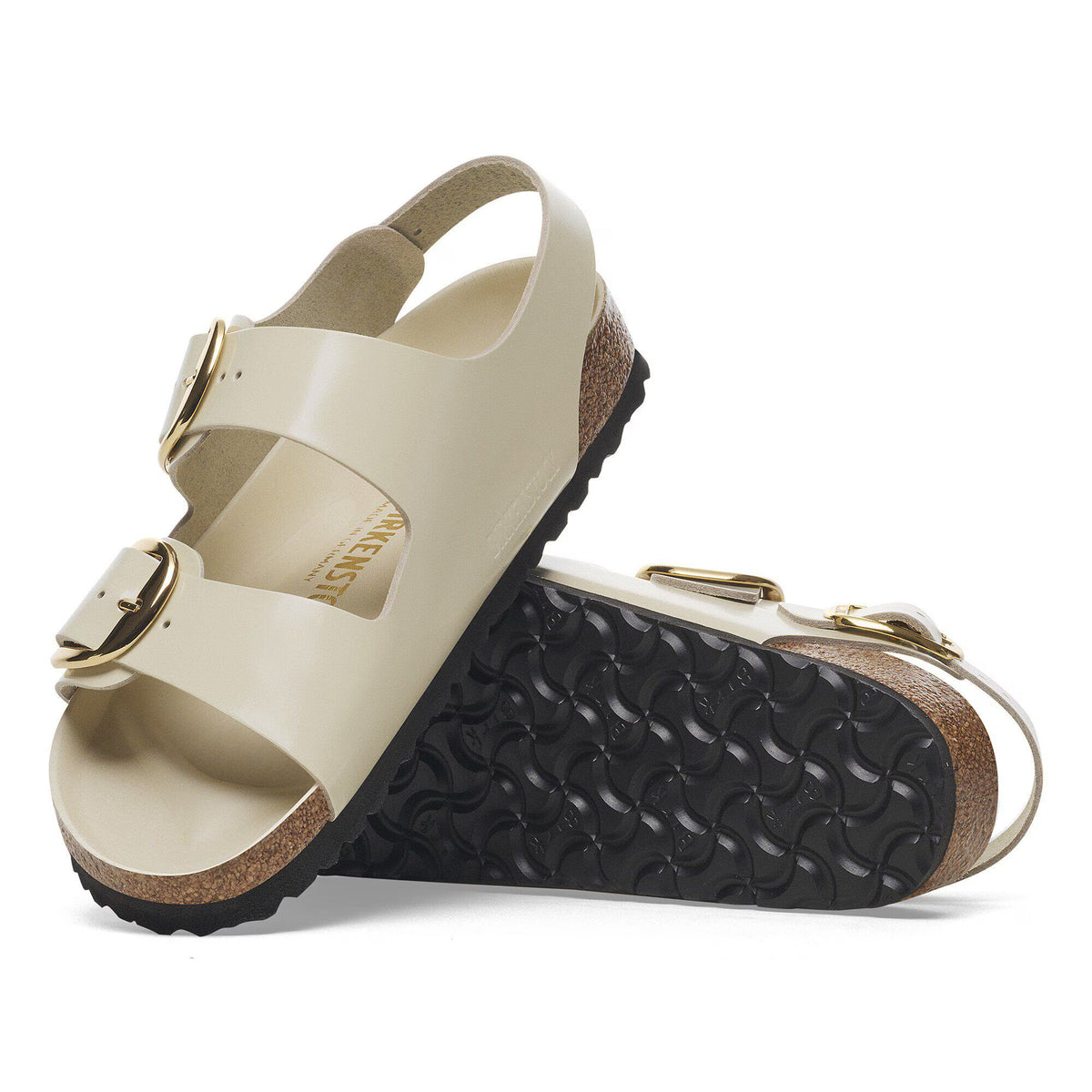 Birkenstock Premium Milano Big Buckle Cuir naturel verni - High-Shine Ecru
