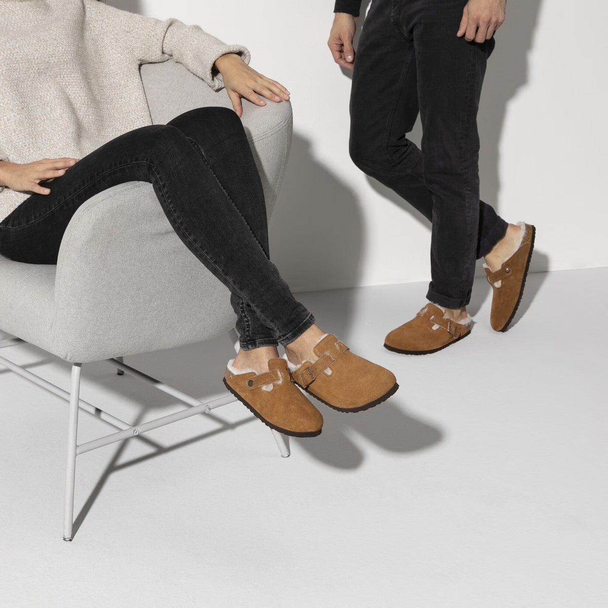 Birkenstock Confortable Boston en fourrure d'agneau Suède - Mink