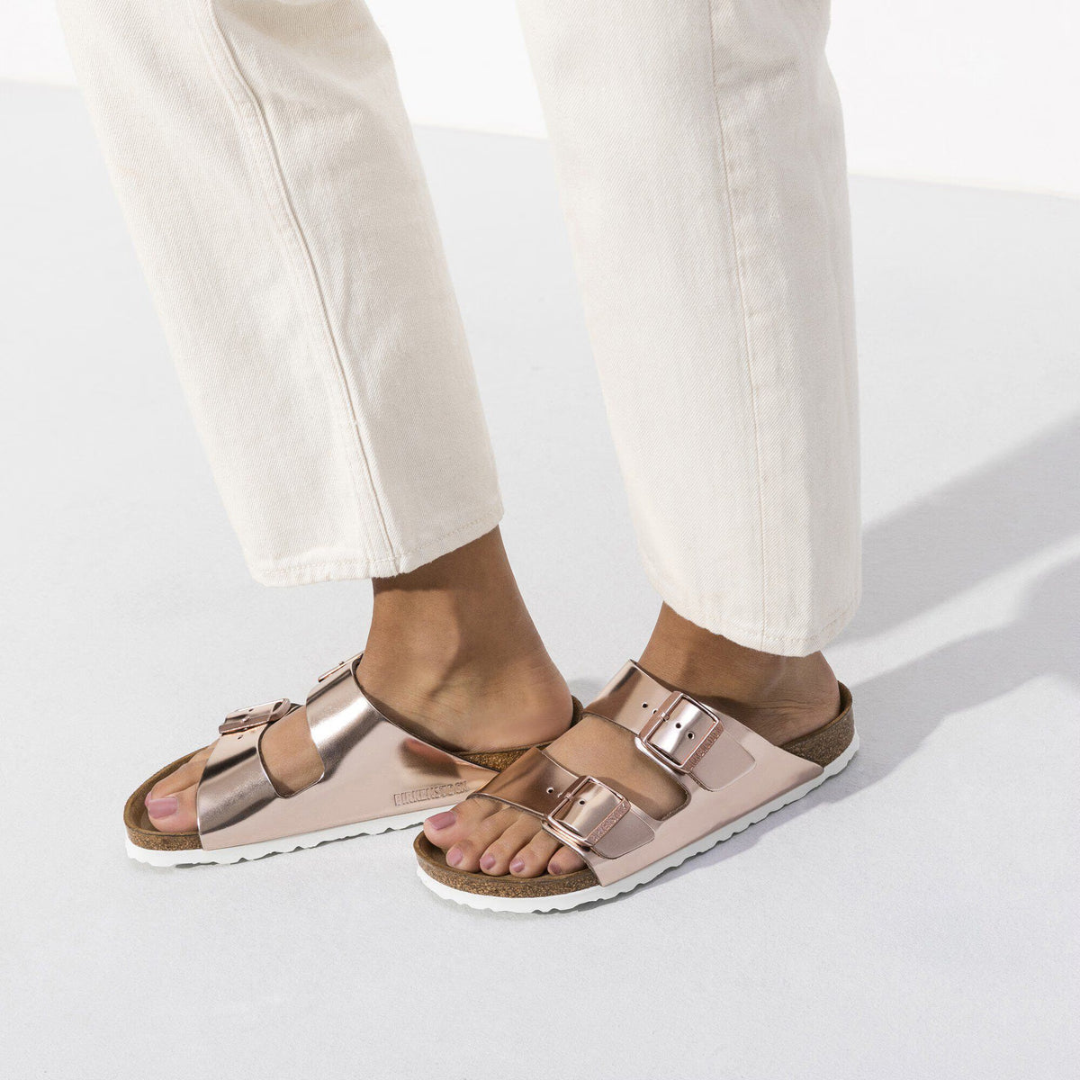 Birkenstock Premium Arizona Lit de pied souple Cuir naturel - Metallic Copper