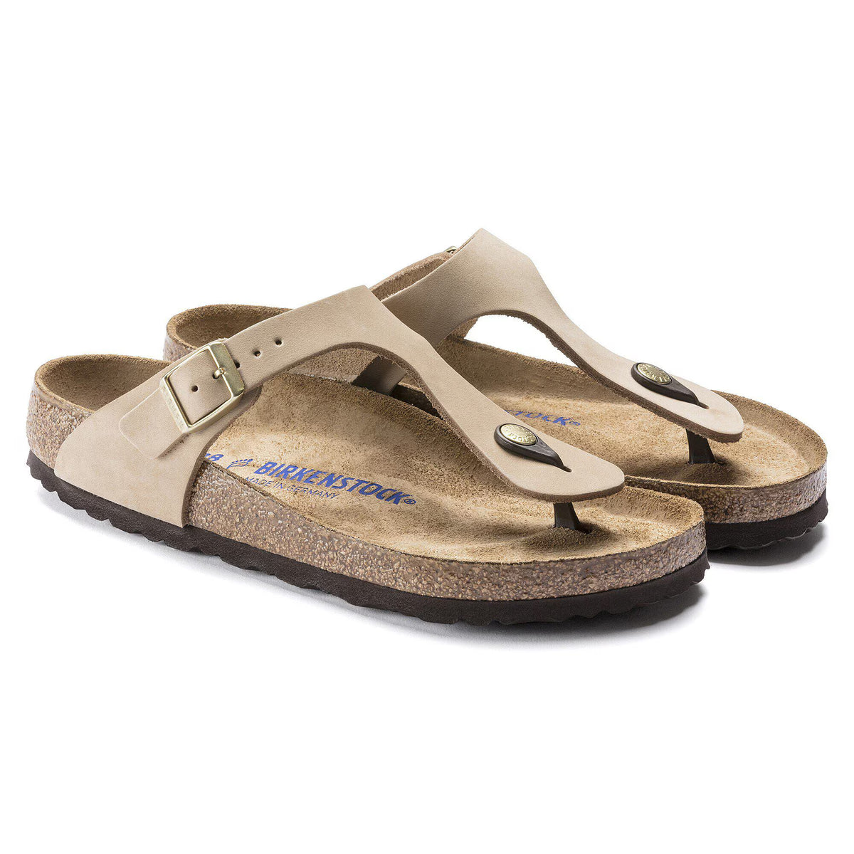 Birkenstock Premium Gizeh Lit de pied souple Cuir nubuck - Sandcastle