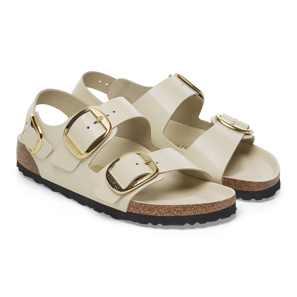 Birkenstock Premium Milano Big Buckle Cuir naturel verni - High-Shine Ecru
