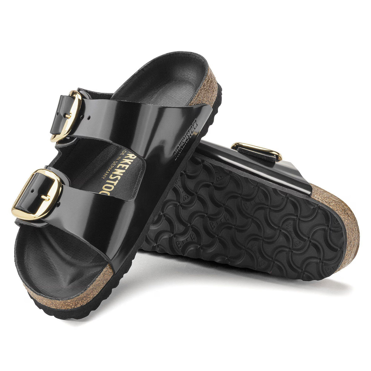 Birkenstock Premium Arizona Big Buckle Cuir naturel verni - High Shine Black