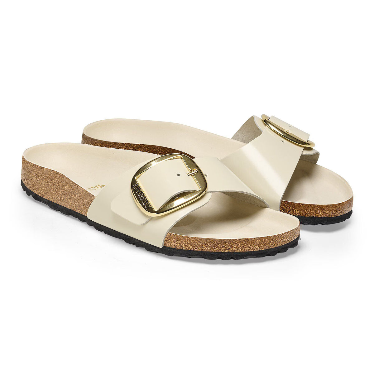 Birkenstock Premium Madrid Big Buckle Cuir naturel verni - High-Shine Ecru