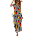 Robe longue sans manches à imprimé drapeau allemand pour femme, col V, style débardeur.