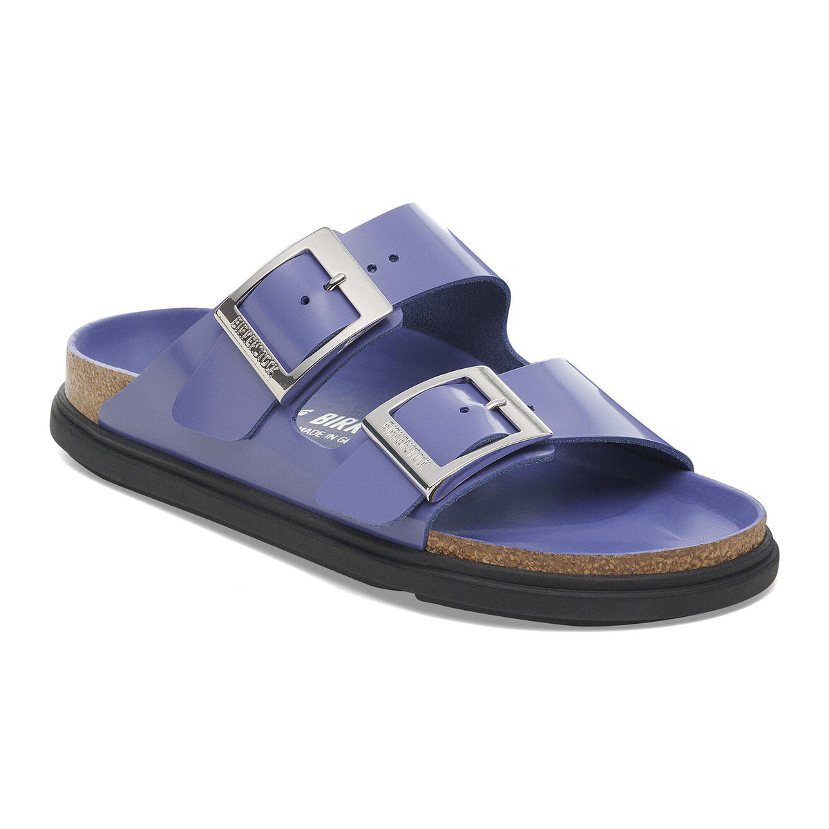 Birkenstock Premium Arizona Droplet Buckle Cuir naturel verni - High-Shine Purple Dusk