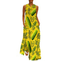 Robe longue maxi maxi sans manches pour femme, col en V, coupe ample, style cocktail, avec poches, motif cornichons à l'aneth frais