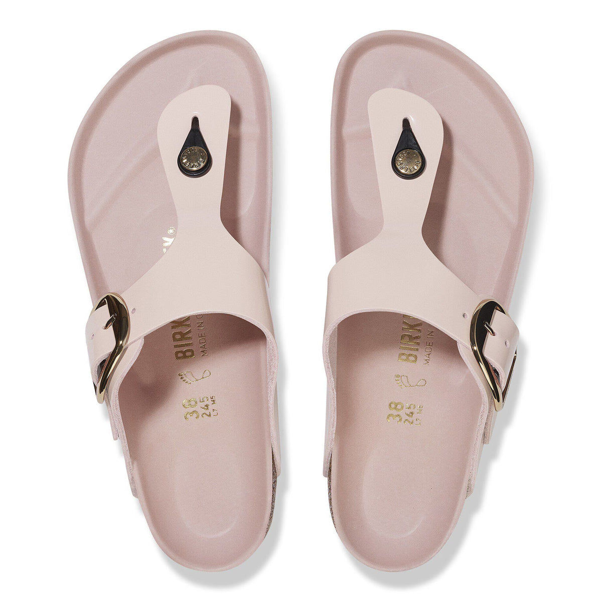 Birkenstock Premium Gizeh Big Buckle Cuir naturel verni - High-Shine Light Rose