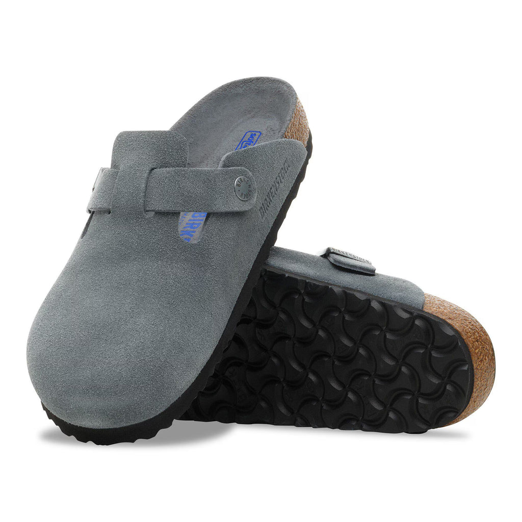 Birkenstock Confortable Boston Lit de pied souple Suède - Basalt Gray Tonal