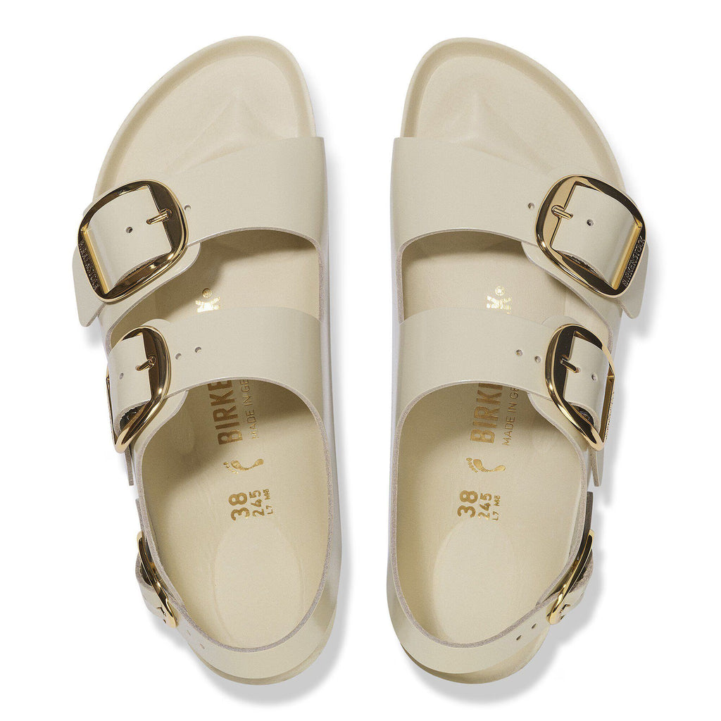 Birkenstock Premium Milano Big Buckle Cuir naturel verni - High-Shine Ecru