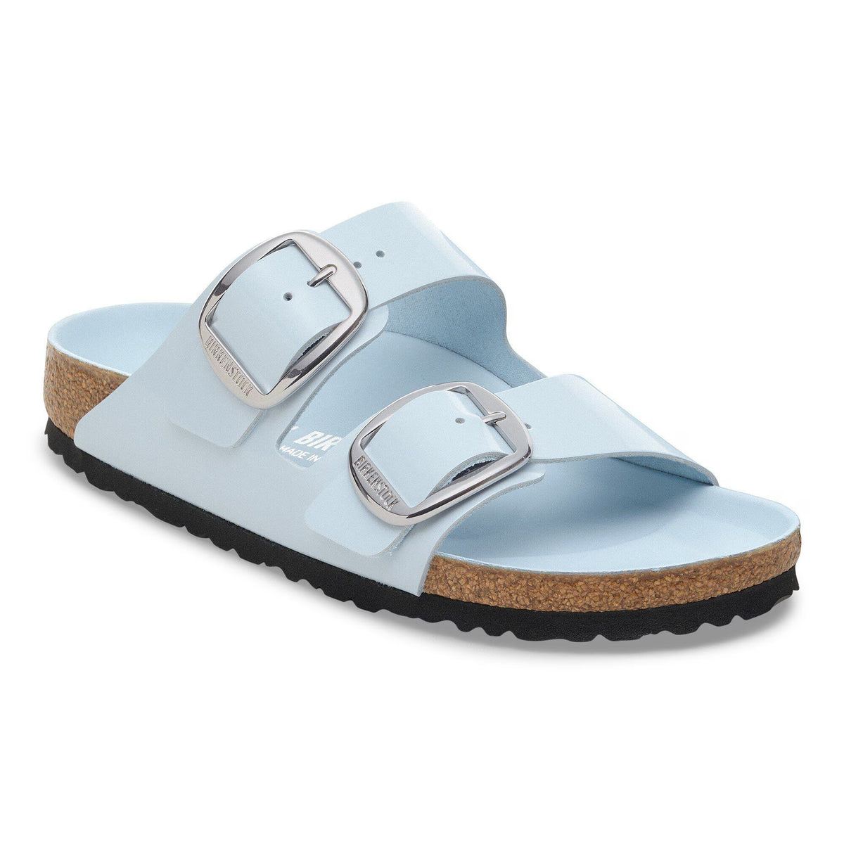 Birkenstock Premium Arizona Big Buckle Cuir naturel verni - Baby Blue High Shine
