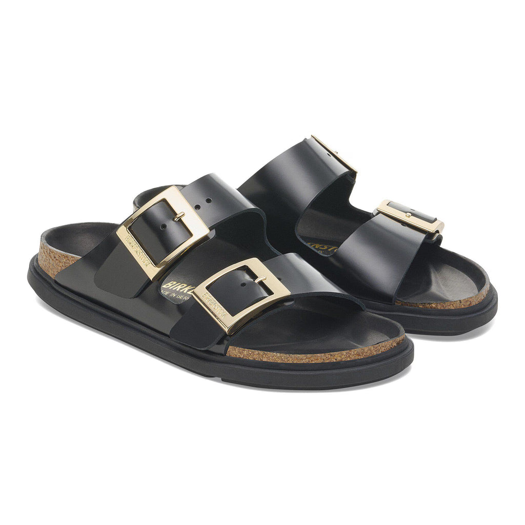 Birkenstock Premium Arizona Droplet Buckle Cuir naturel verni - Noir très brillant