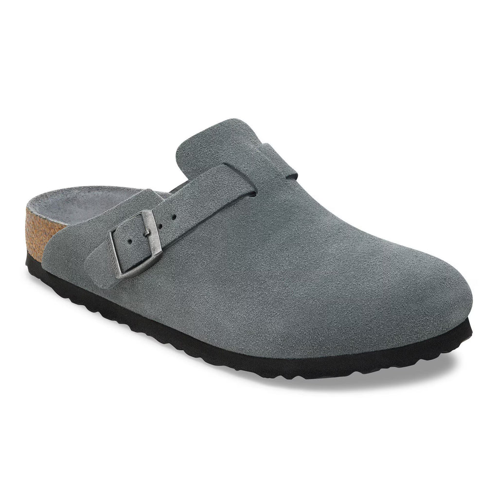 Birkenstock Confortable Boston Lit de pied souple Suède - Basalt Gray Tonal
