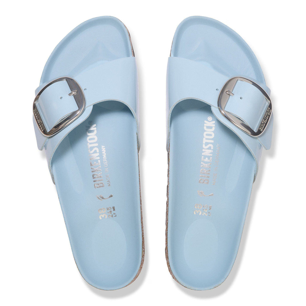 Birkenstock Premium Madrid Big Buckle Cuir naturel verni - Baby Blue High Shine