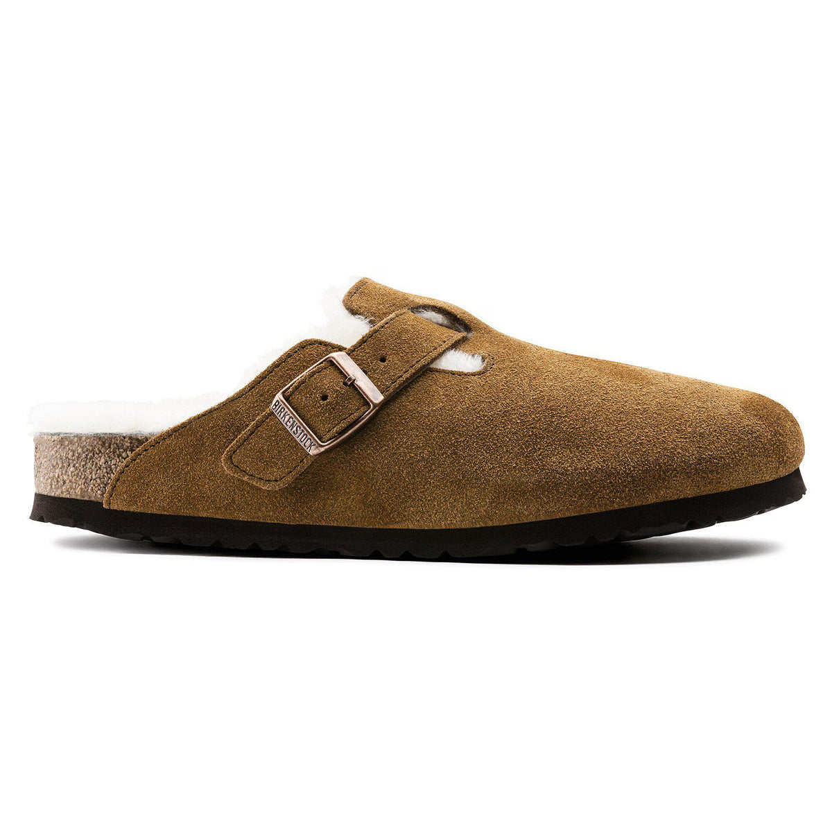 Birkenstock Confortable Boston en fourrure d'agneau Suède - Mink