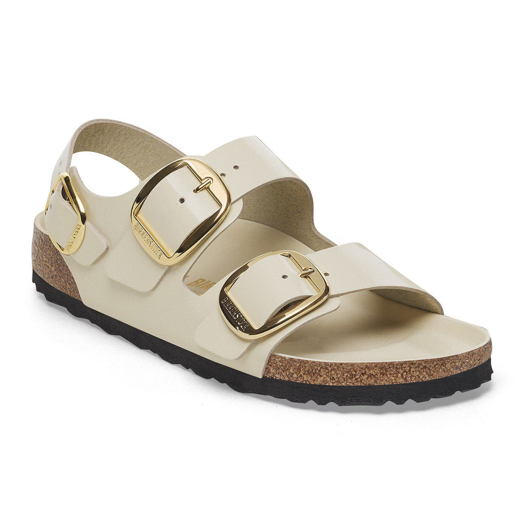 Birkenstock Premium Milano Big Buckle Cuir naturel verni - High-Shine Ecru