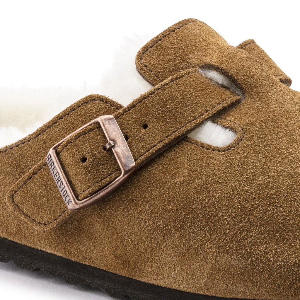Birkenstock Confortable Boston en fourrure d'agneau Suède - Mink