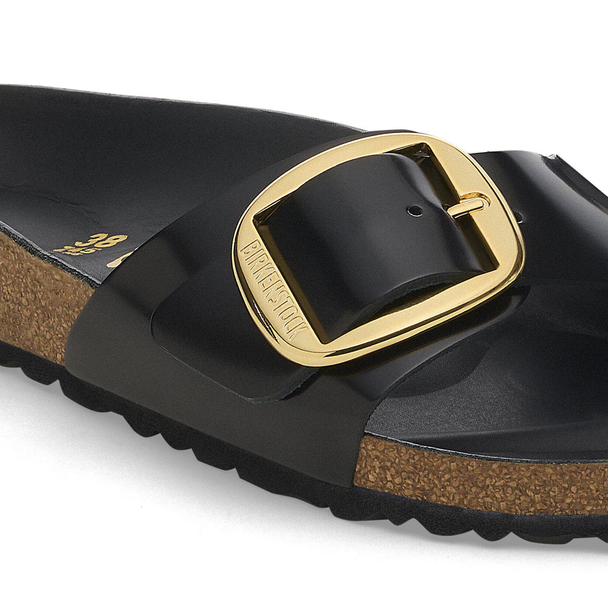 Birkenstock Premium Madrid Big Buckle Cuir naturel verni - High Shine Black