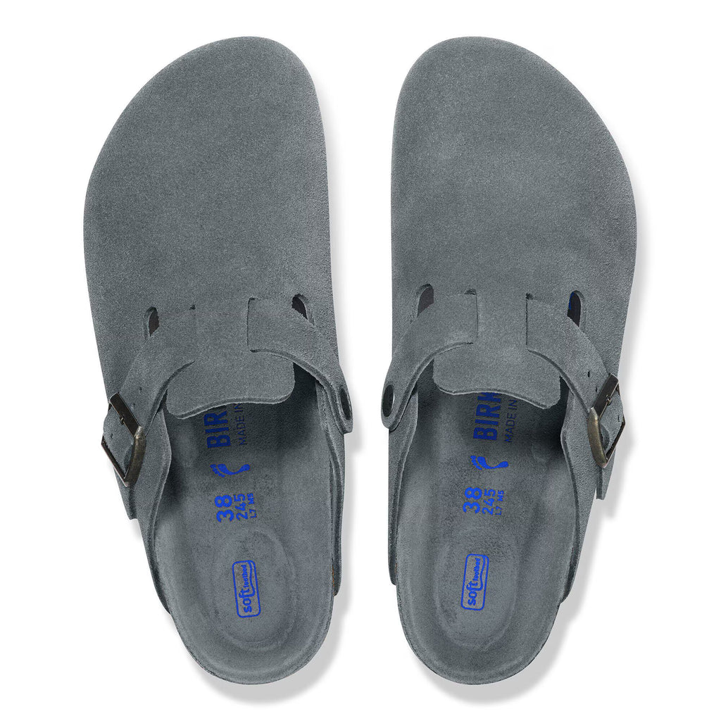 Birkenstock Confortable Boston Lit de pied souple Suède - Basalt Gray Tonal