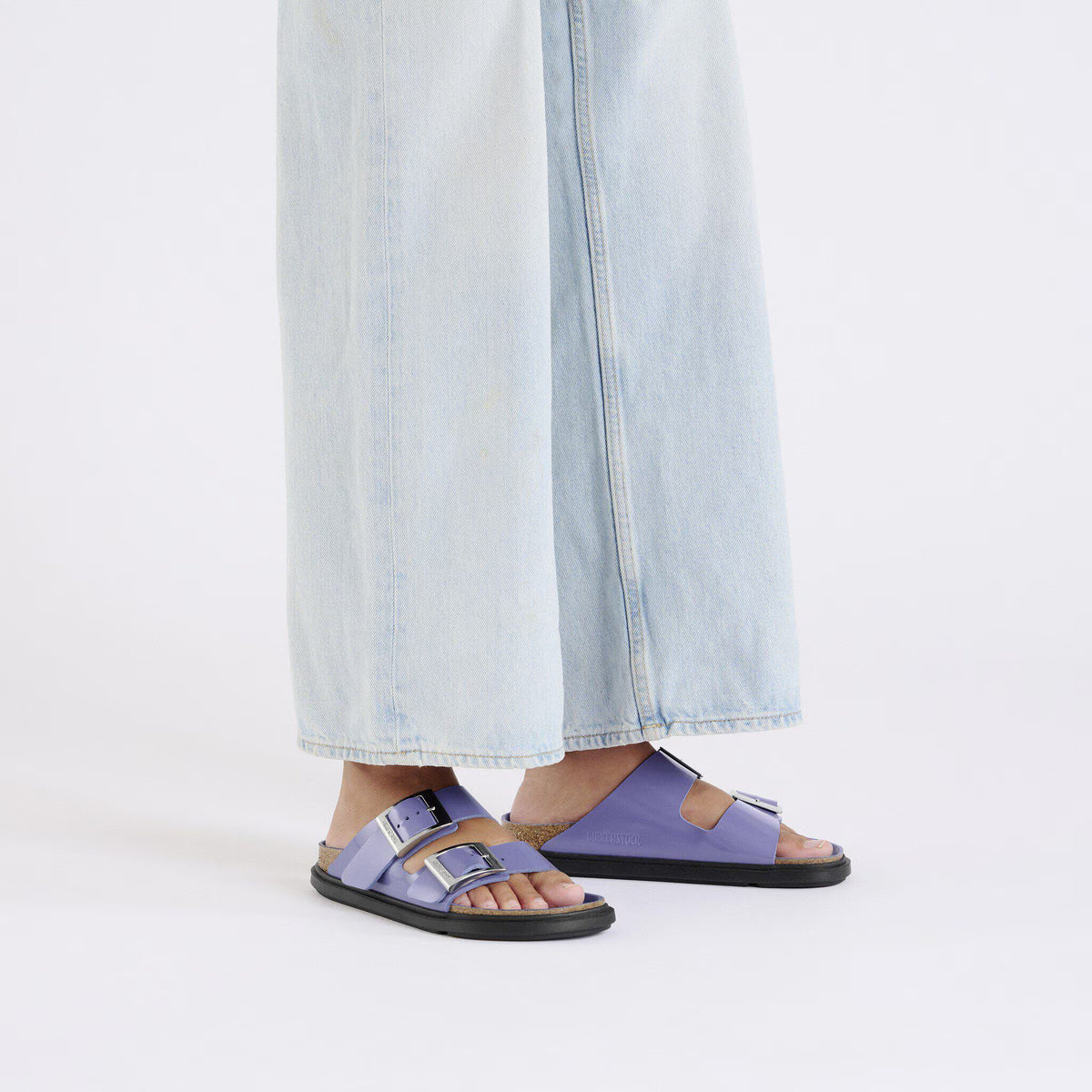 Birkenstock Premium Arizona Droplet Buckle Cuir naturel verni - High-Shine Purple Dusk