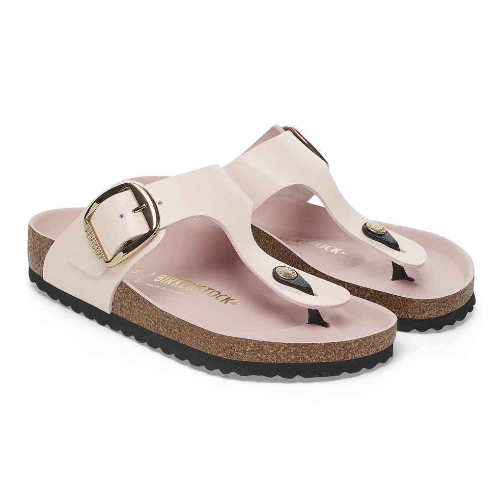 Birkenstock Premium Gizeh Big Buckle Cuir naturel verni - High-Shine Light Rose