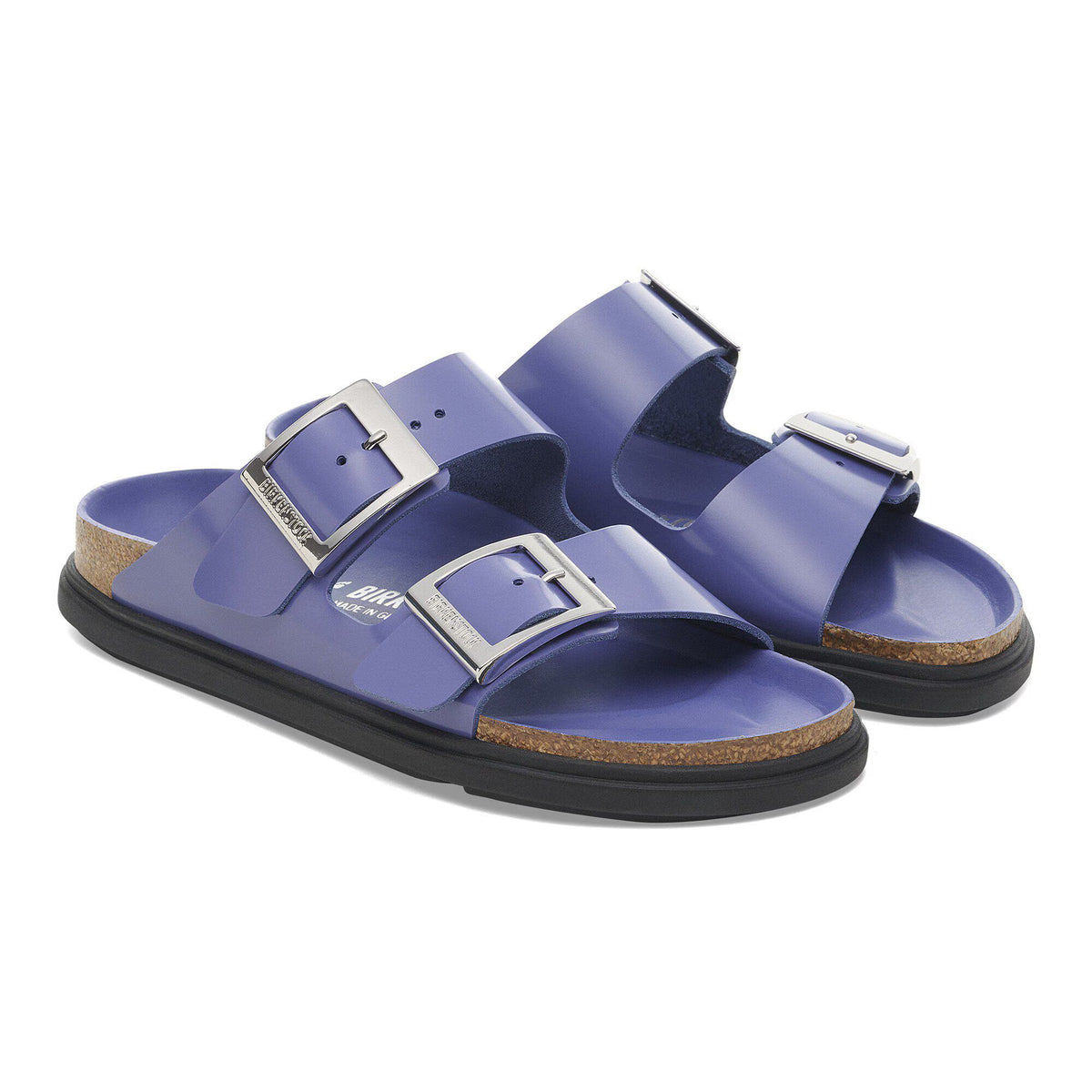 Birkenstock Premium Arizona Droplet Buckle Cuir naturel verni - High-Shine Purple Dusk