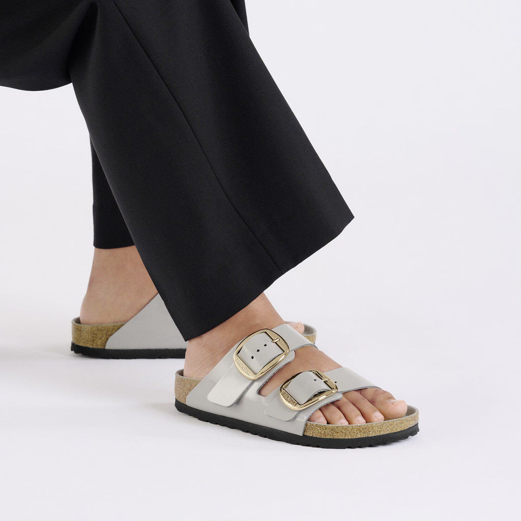 Birkenstock Premium Arizona Big Buckle Cuir naturel verni - High-Shine Stone Coin