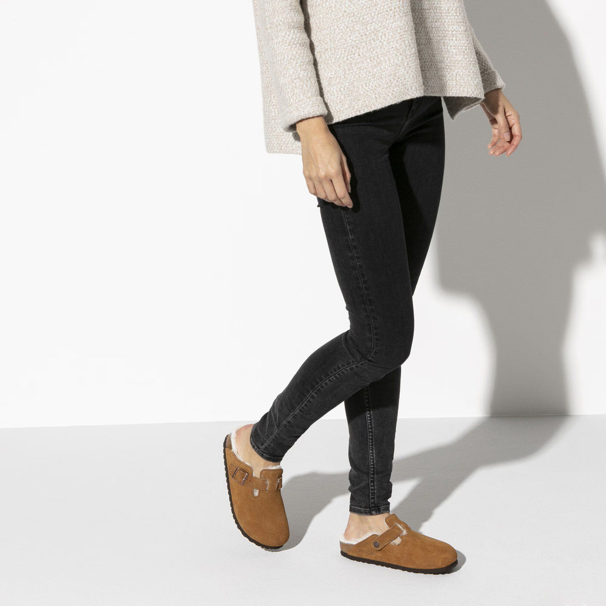 Birkenstock Confortable Boston en fourrure d'agneau Suède - Mink