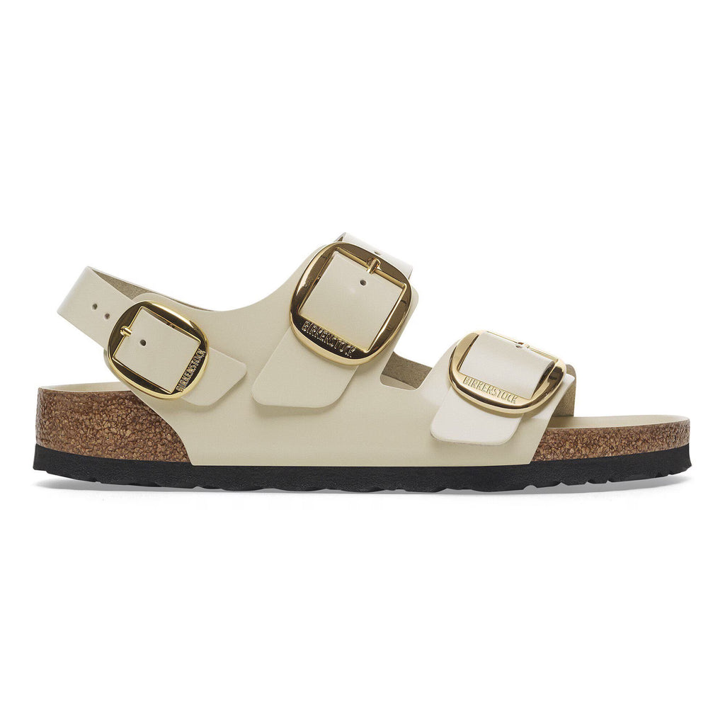 Birkenstock Premium Milano Big Buckle Cuir naturel verni - High-Shine Ecru