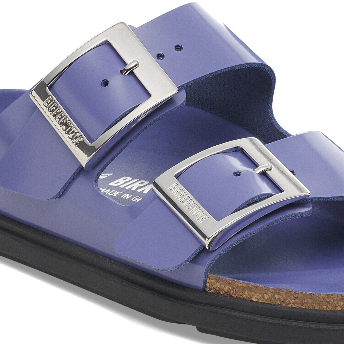 Birkenstock Premium Arizona Droplet Buckle Cuir naturel verni - High-Shine Purple Dusk